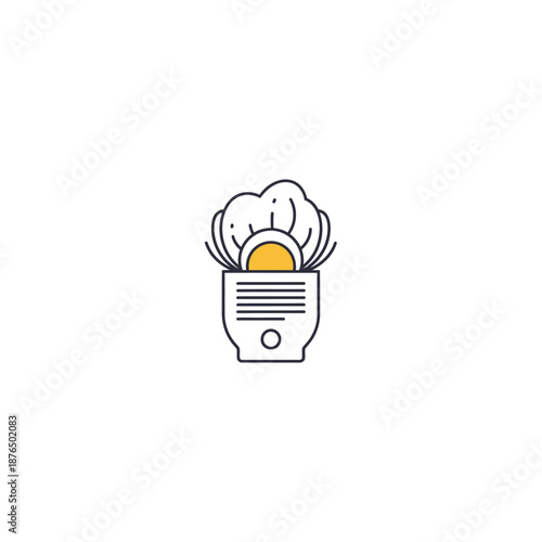 Abstract illustration of a light bulb with a sun and plant inside, symbolizing ideas and growth