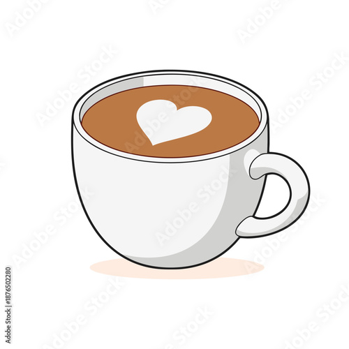 Simple Hand drawn Heart Latte Art in a White Coffee Cup Illustration