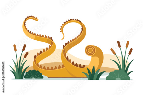 A vibrant yellow octopus illustration with tentacles and aquatic plants in a minimalist design