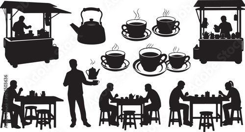 Silhouette of people enjoying coffee and tea outdoors daily