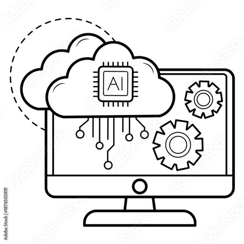 automated cloud computing services concept, remote storage using artificial intelligence vector icon design, AI automation stock illustration