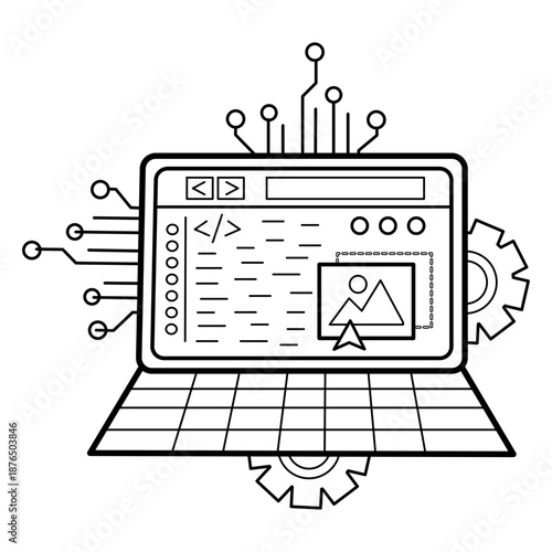 Connected Systems and Web Engineering concept, Digital Interface Programming vector icon design, AI automation stock illustration