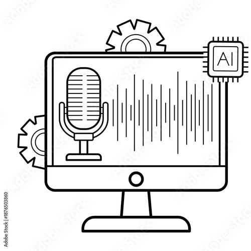AI Voice Generator concept, composition of audio and voice signals to understand and process human speech vector icon design, AI automation stock illustration