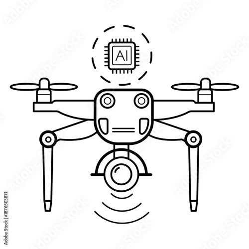 Intelligent Aerial Surveillance System concept, Autonomous Drone with Machine Learning Brain vector icon design, AI automation stock illustration