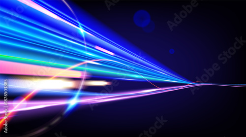 Dynamic cyberpunk light beam flow in colorful gradients