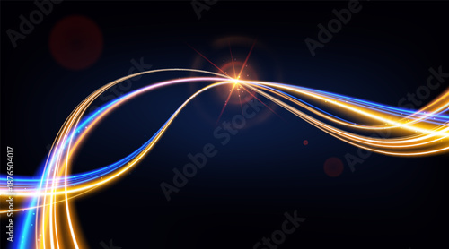 Futuristic glowing curves with motion blur and sparkle effect