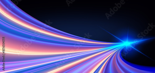 Abstract high-speed neon light trails vector background on black
