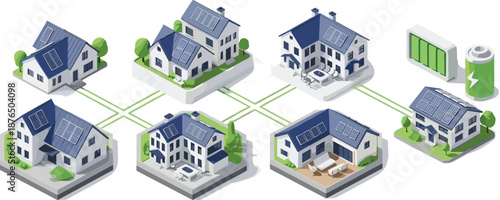 house, home, building, isometric, architecture, smart, eco, green, solar, energy, sustainable, technology, modern, residential, property, design, illustration, vector, innovation, future