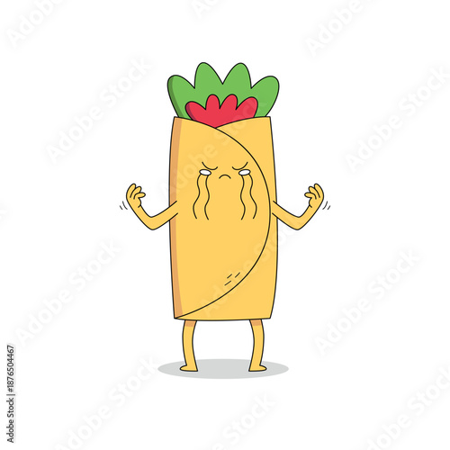 Cute burrito cartoon character crying doodle