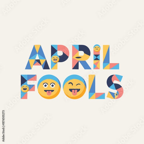 A colorful illustration celebrating April Fools' Day with vibrant text and party decorations