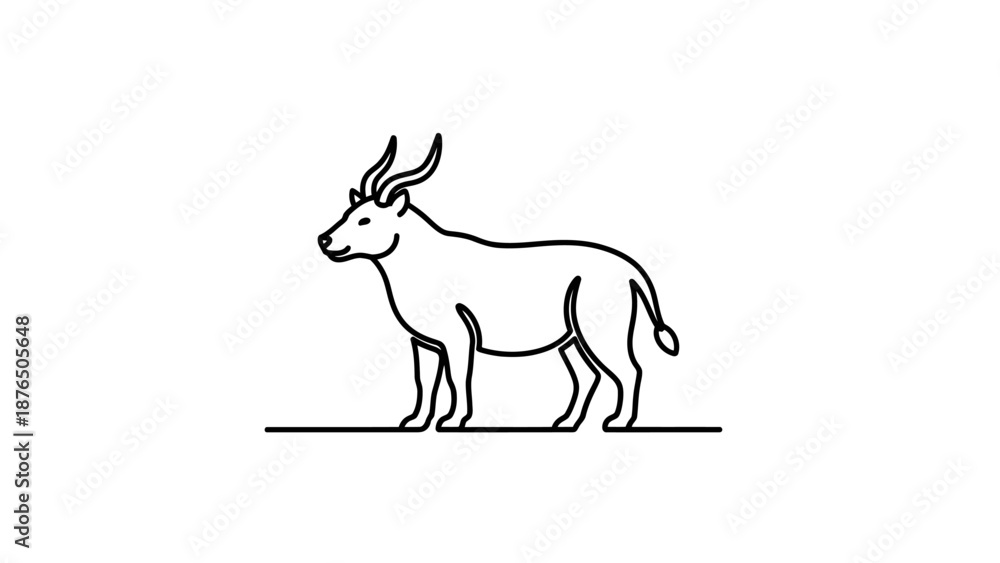 Fototapeta premium Minimalist Line Art Antelope Standing on White Background