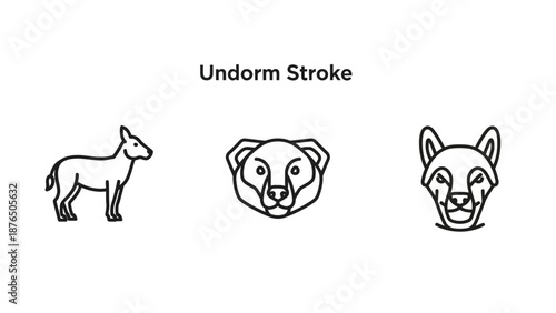 Minimalist Line Art Animal Icons: Donkey, Bear, Wolf Heads