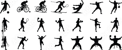 sports, silhouette, athlete, activity, training, fitness, exercise, competition, game, motion, action, player, performance, teamwork, discipline, strength, speed, energy, education, infographic
