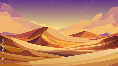 Gradient Ochre to Golden Desert Dunes at Sunset Glow - AI-generated illustration