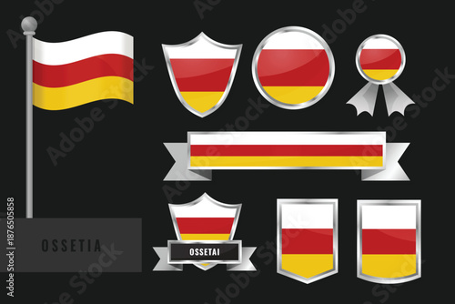Free Download Ossetia flag set. Collection of Ossetia national emblems. Flat design of flags collection - GFXLoad