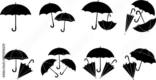 Silhouettes of umbrellas, Umbrella silhouette set
