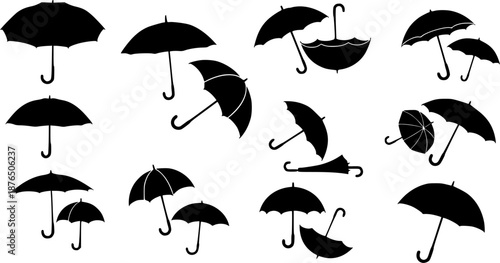 Silhouettes of umbrellas, Umbrella silhouette set