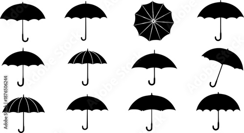 Silhouettes of umbrellas, Umbrella silhouette set