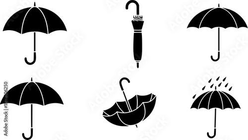Silhouettes of umbrellas, Umbrella silhouette set