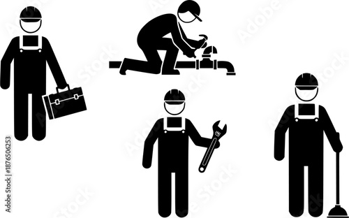 Plumber silhouettes, Plumber man silhouettes set