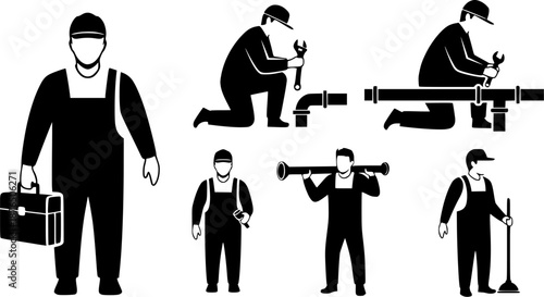 Plumber silhouettes, Plumber man silhouettes set
