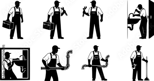 Plumber silhouettes, Plumber man silhouettes set