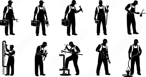 Plumber silhouettes, Plumber man silhouettes set