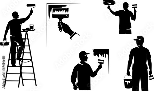 Painter silhouettes, House painters silhouettes