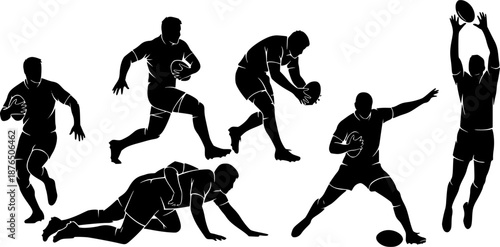 Rugby player silhouettes, Rugby player silhouette set