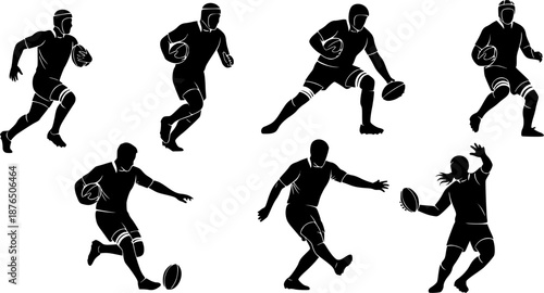 Rugby player silhouettes, Rugby player silhouette set