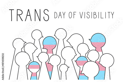 Trans visibility day lettering. Transgender awareness banner. Cisgender society and genderqueer silhouettes. Diversity and inclusion symbol.