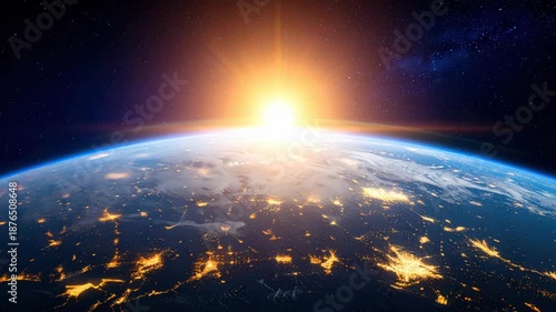 Sunrise Over Earth From Space - Global City Lights Visible