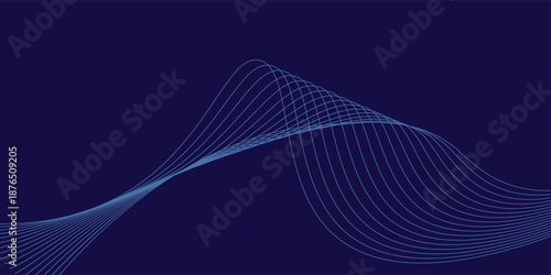Abstract glowing wave lines on dark blue background. Dynamic wave pattern. Modern flowing wavy lines. Futuristic technology concept. Suit for banner, poster, cover, brochure, flyer, website