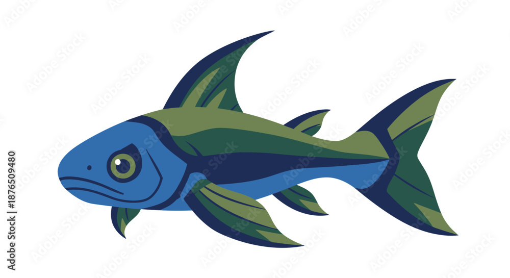 Obraz premium Stylized Blue and Green Tuna Fish Swimming in Deep Ocean Water with Vibrant Colors