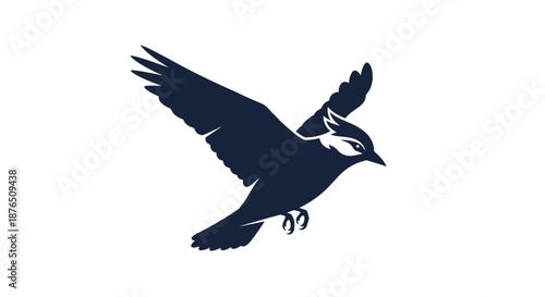 Silhouette of Flying Bird at Night with Moonlit Sky and Dark Blue Background