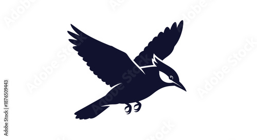 Black Silhouette Bird Flying at Night with Moonlit Eye Detail on Dark Background