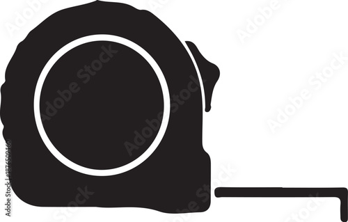 Black silhouette of a tape measure with extended metal tape measuring tool measuring instrument