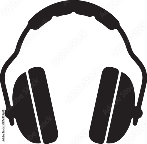 Black silhouette of over ear headphones on a white background audio sound