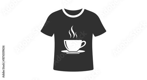 Black T-Shirt with Steaming Coffee Cup Icon Minimalist Design Vector Illustration