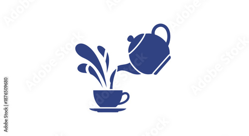 Coffee cup with growing plant steam isolated on dark blue background minimal concept