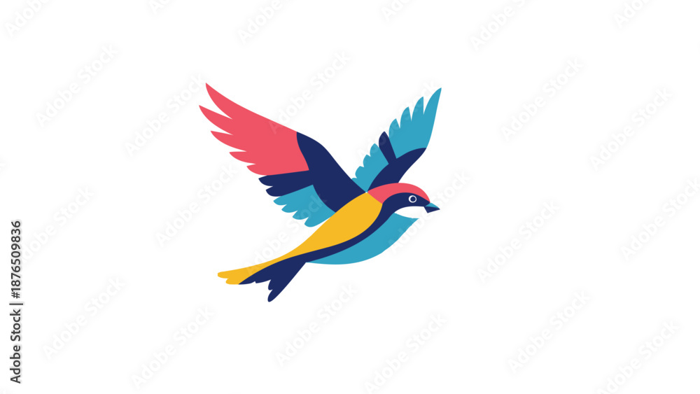 Obraz premium Vibrant Flying Bird Illustration in Gradient Colors Against Dark Background for Design