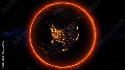 Earth at Night with Fiery Aura: Global Energy and Space View