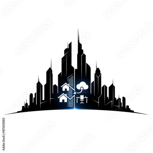 Modern cityscape with house and cloud computing concept