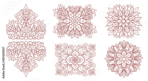 Elegant Floral Mehndi Mandala Designs Vector Set for Wedding Henna Art