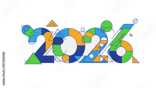 Colorful 3D number 26 with geometric shapes and abstract design for business success and milestones