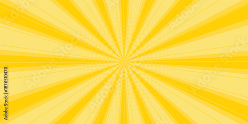 Yellow abstract background with light of sunburst. yellow starburst with halftone. sun ray retro background with flash