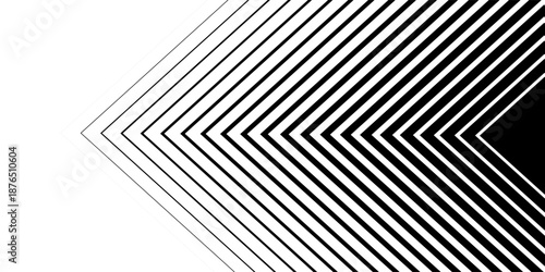 Minimal Latar Belakang Hitam dan Putih dengan Panah Mengarah Ke Kanan. Transisi Bergaris dari Garis Hitam ke Garis Tegas Abstrak Putih. Pola Sederhana.