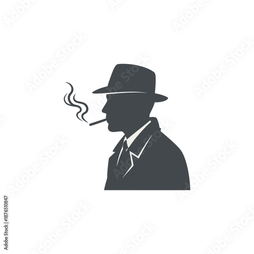 Silhouette of Businessman Smoking Cigar in Dark Minimalist Style for Corporate Success