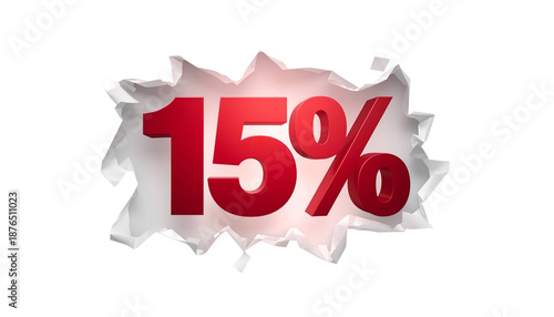 A red 15 percent discount sign on transparent background