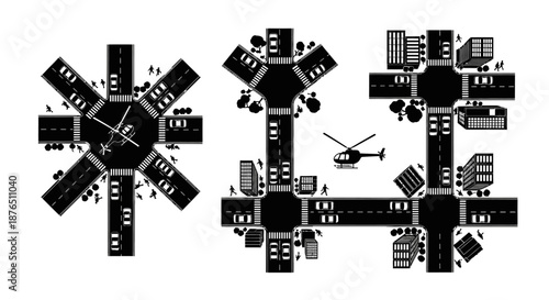 Futuristic city intersection at night with glowing traffic and skyscrapers 3D render